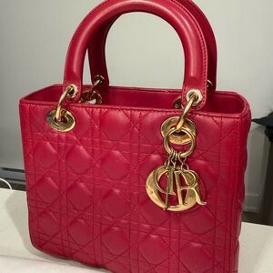 Dior Red Quilted Satchel with Gold Accents